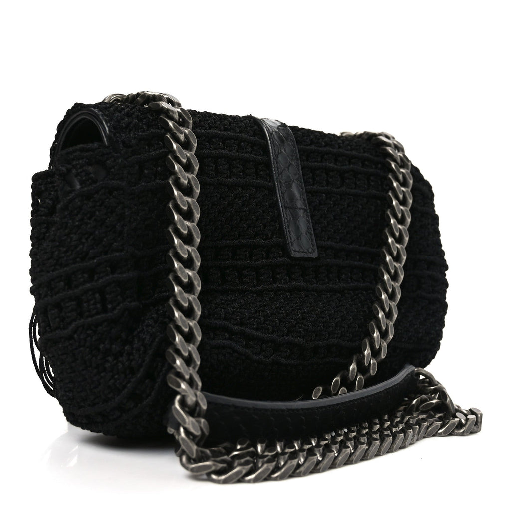 Saint Laurent Calfskin Crochet Baby Monogram Chain Satchel Black