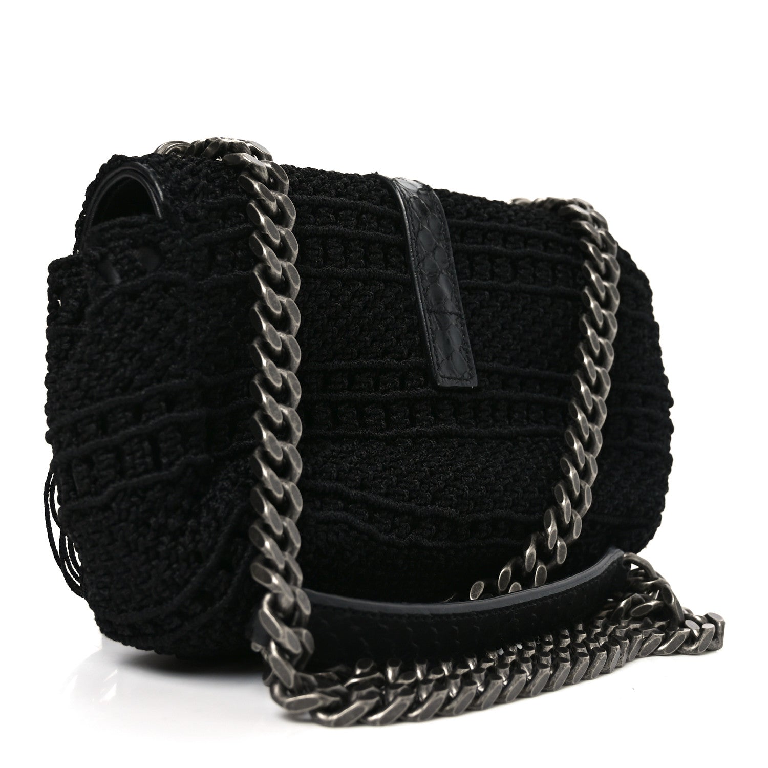 Saint Laurent Calfskin Crochet Baby Monogram Chain Satchel Black