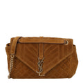 Saint Laurent Suede Tri-Quilt Monogram Medium College Bag Ochre