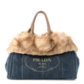 Prada Denim Eco Lapin Logo Tote Avio Cipria