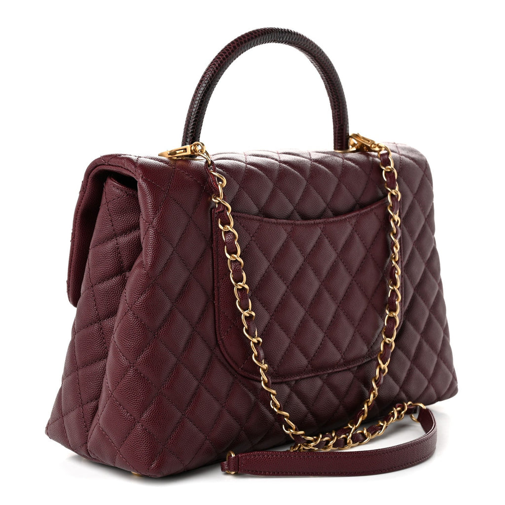 Chanel Caviar Lizard Quilted Medium Coco Handle Flap Burgundy