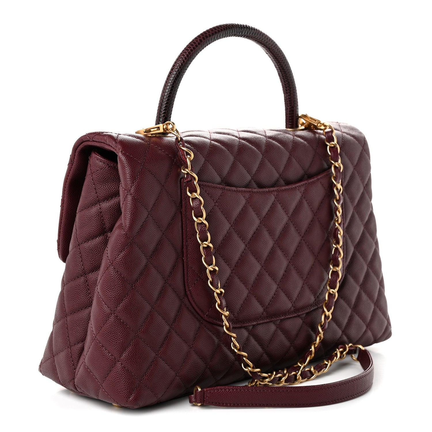 Chanel Caviar Lizard Quilted Medium Coco Handle Flap Burgundy