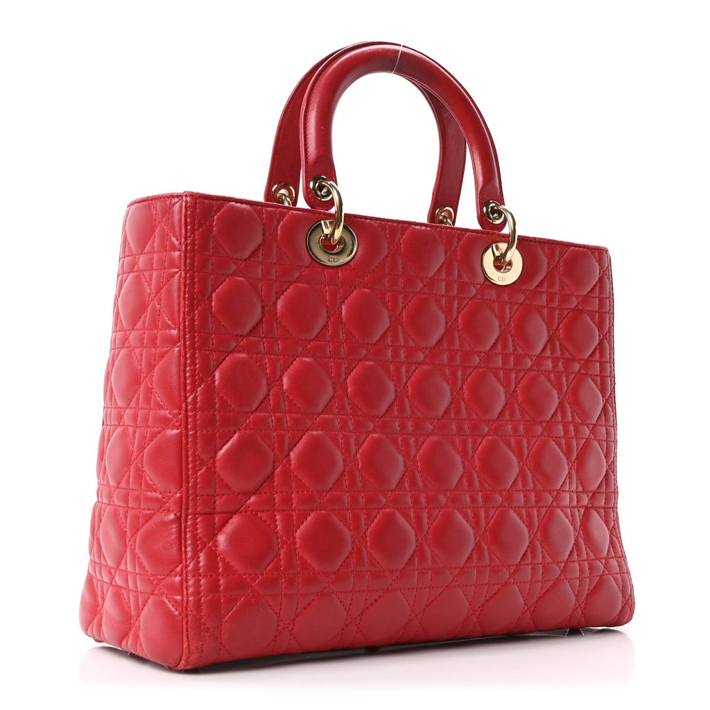 Dior Lambskin Cannage Large Lady Dior Red