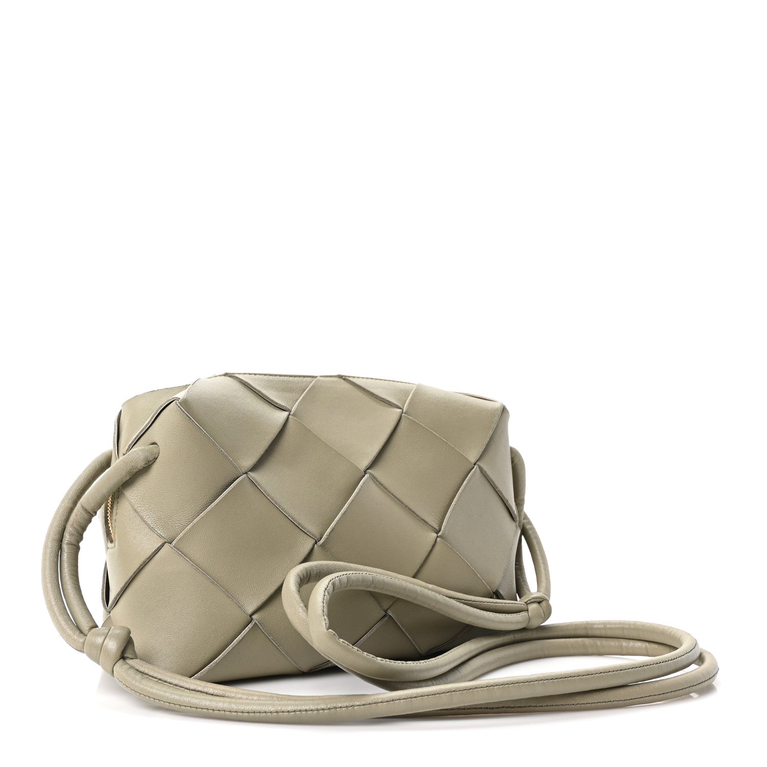 Bottega Veneta Lambskin Maxi Intrecciato Small Cassette Camera Bag Travertine