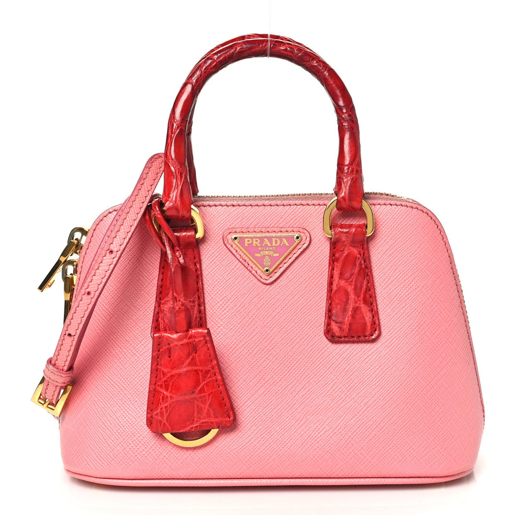 Prada Saffiano Lux Crocodile Mini Promenade Tote Fuoco Begonia