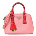 Prada Saffiano Lux Crocodile Mini Promenade Tote Fuoco Begonia