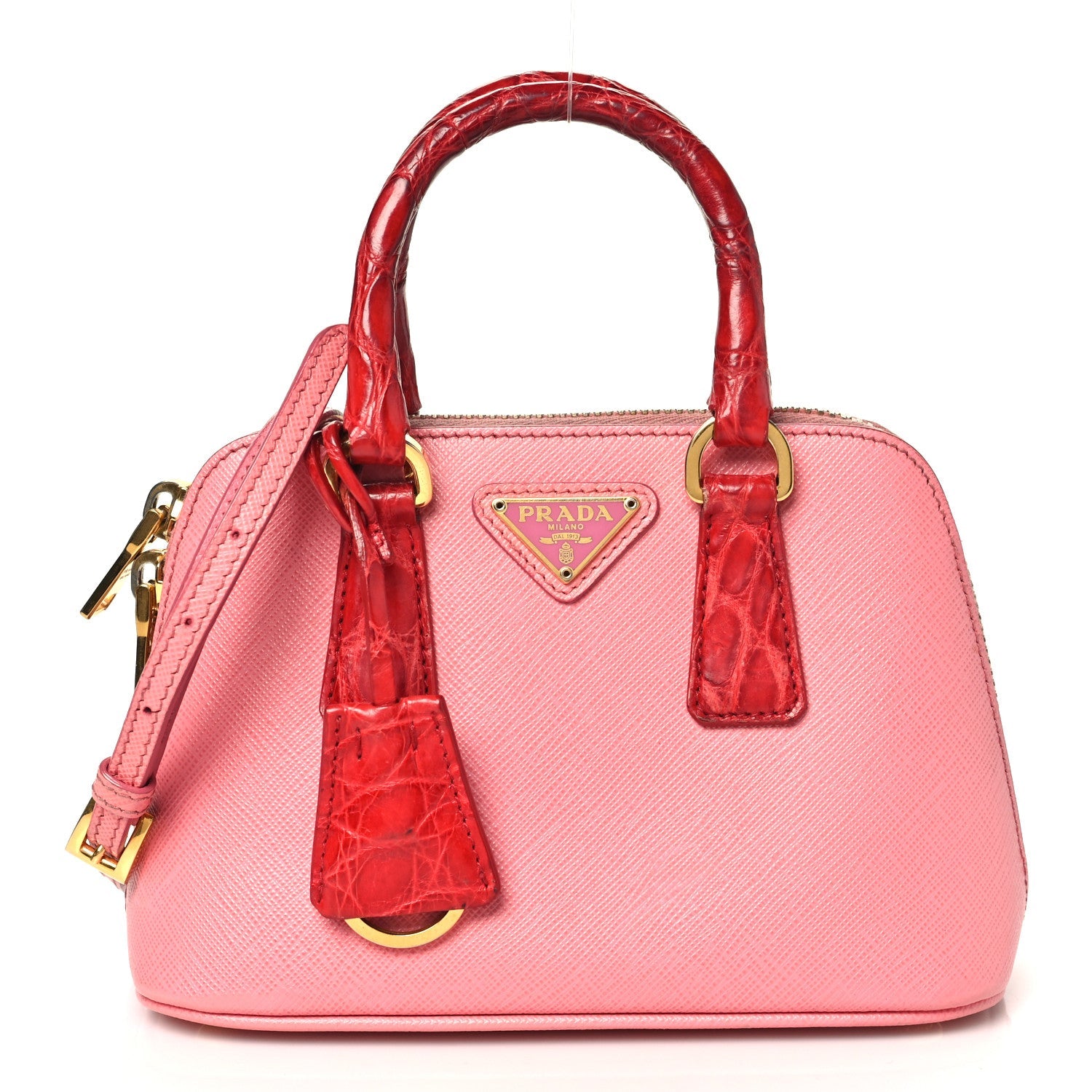 Prada Saffiano Lux Crocodile Mini Promenade Tote Fuoco Begonia