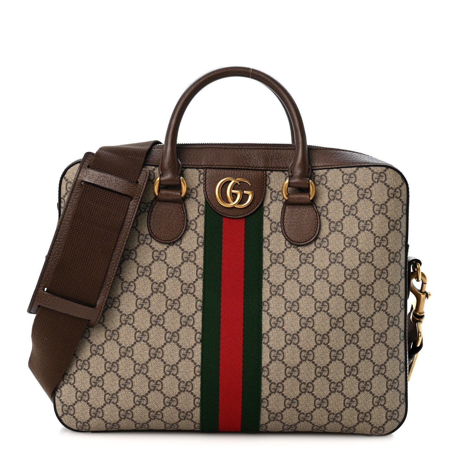 Gucci GG Supreme Monogram Textured Calfskin Web Medium Ophidia Briefcase Beige Ebony New Acero