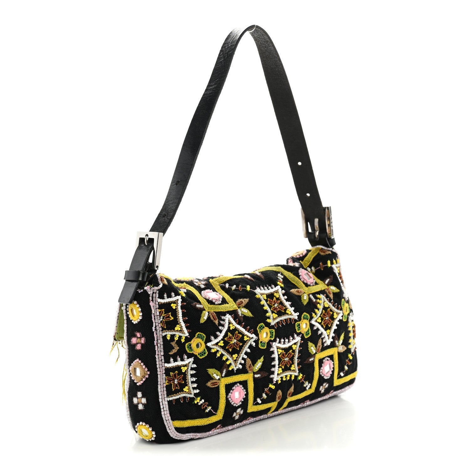 Fendi Canvas Beaded Baguette Black Multicolor