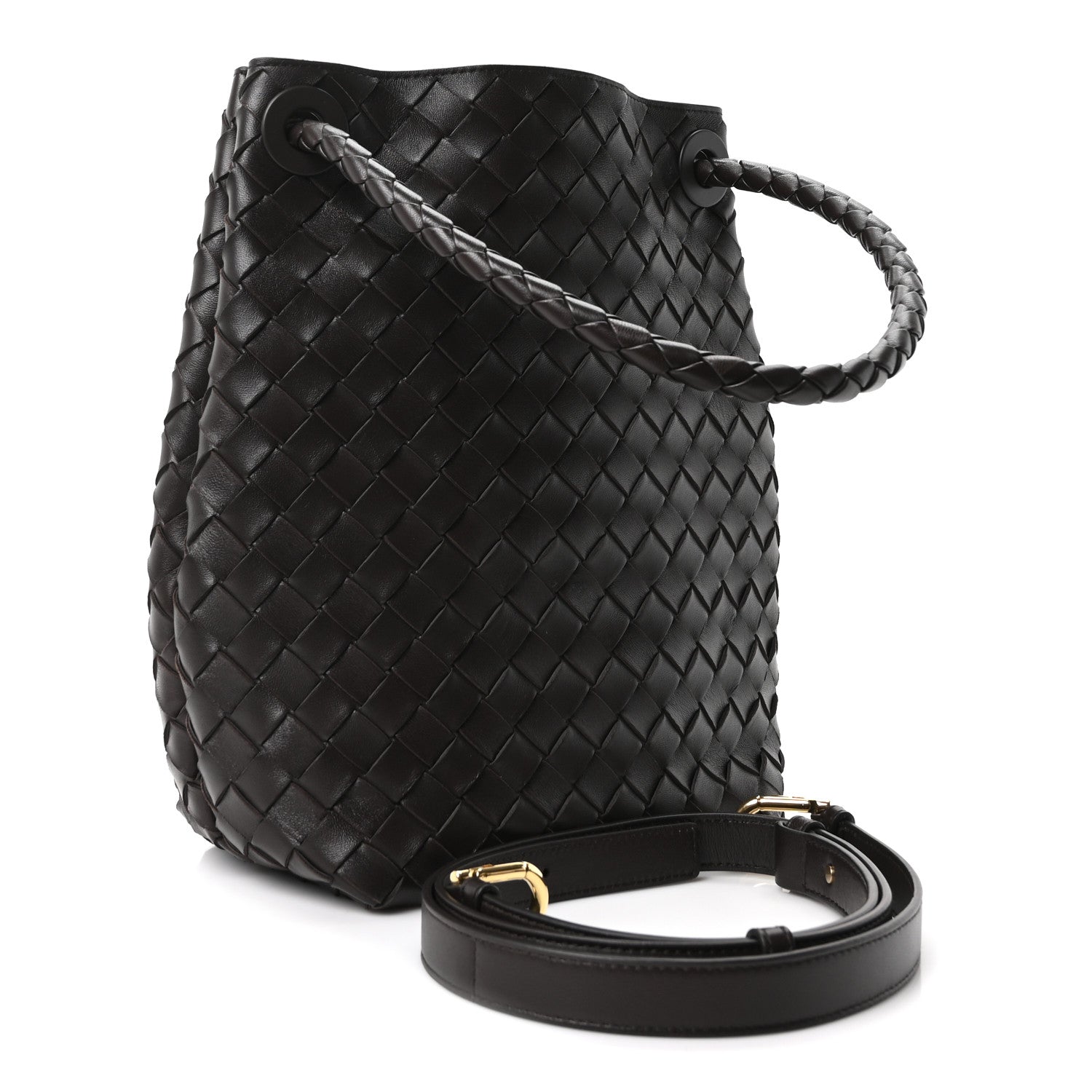 Bottega Veneta Nappa Intrecciato Small Andiamo Bucket Bag Fondant