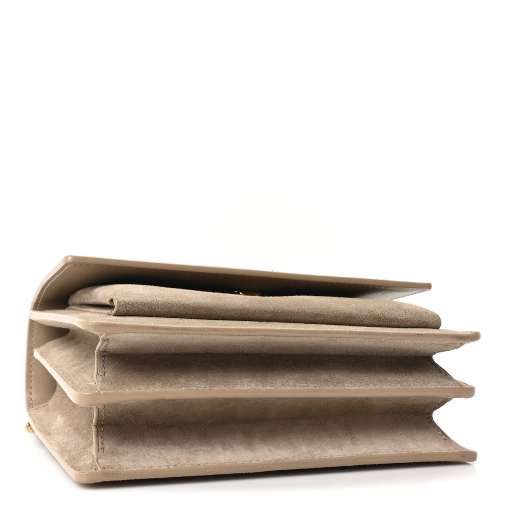 Saint Laurent Suede Calfskin Small Monogram Sunset Dark Beige