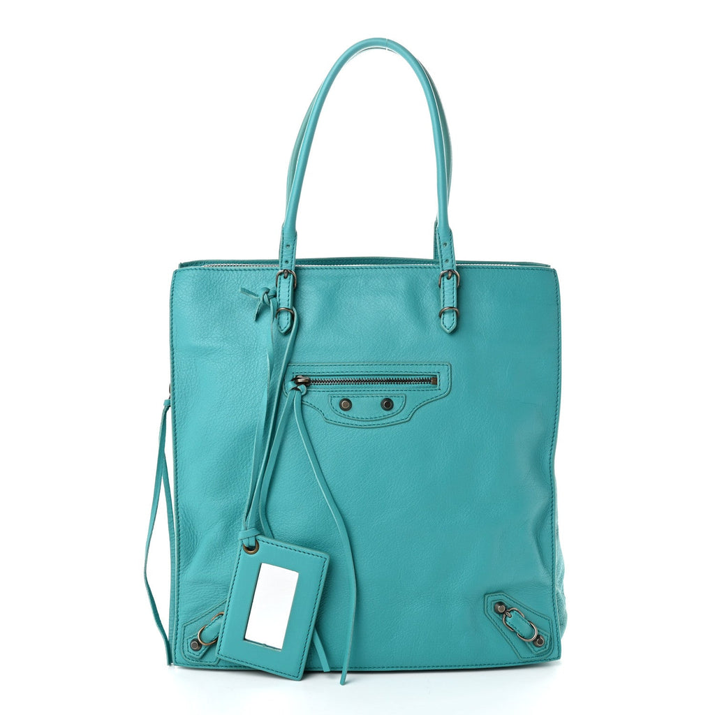 Balenciaga Veau Papier Tote Turquoise