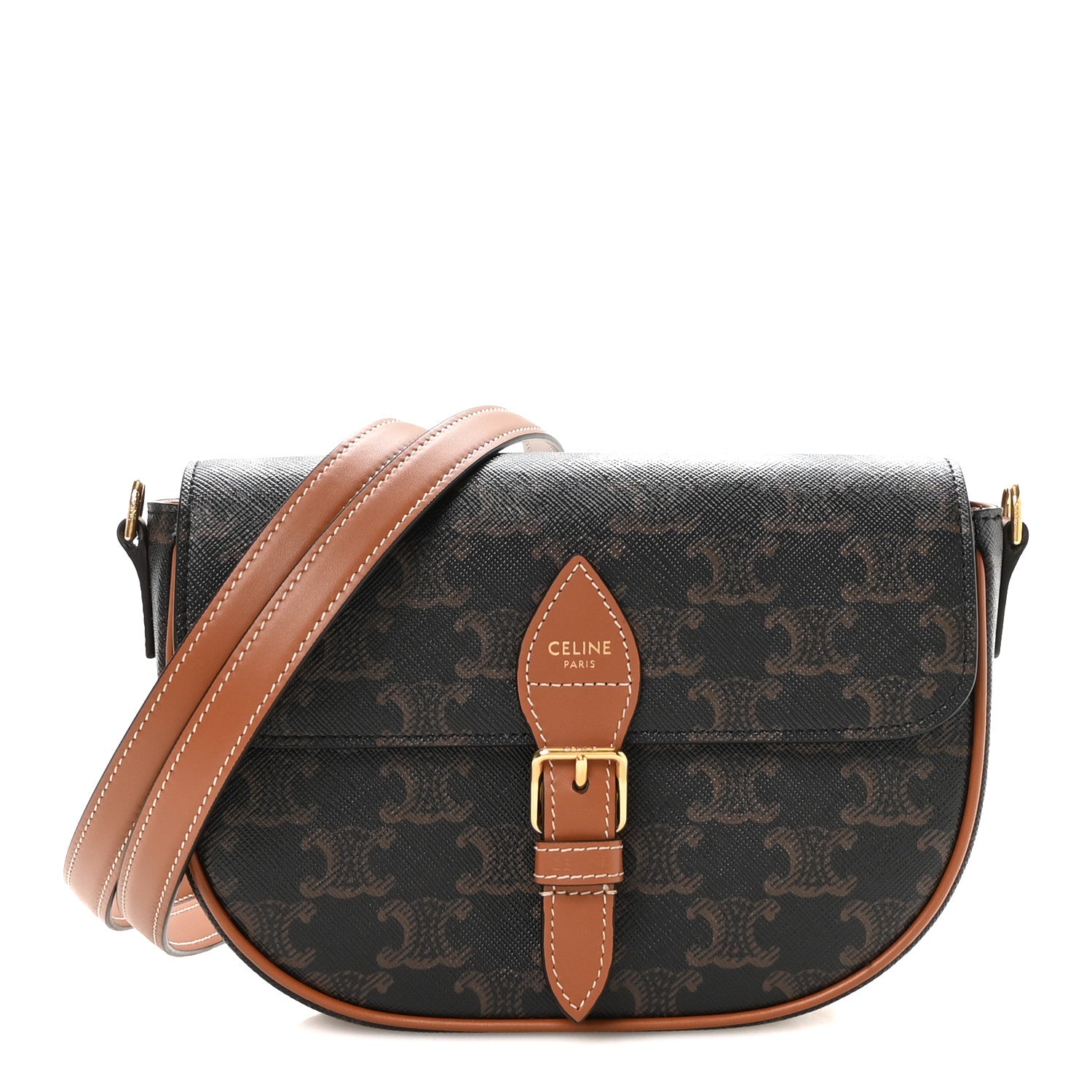 Celine Triomphe Canvas Folco Shoulder Bag Tan Tan