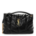 Saint Laurent Lambskin Quilted Medium Loulou Puffer Monogram Chain Satchel Black