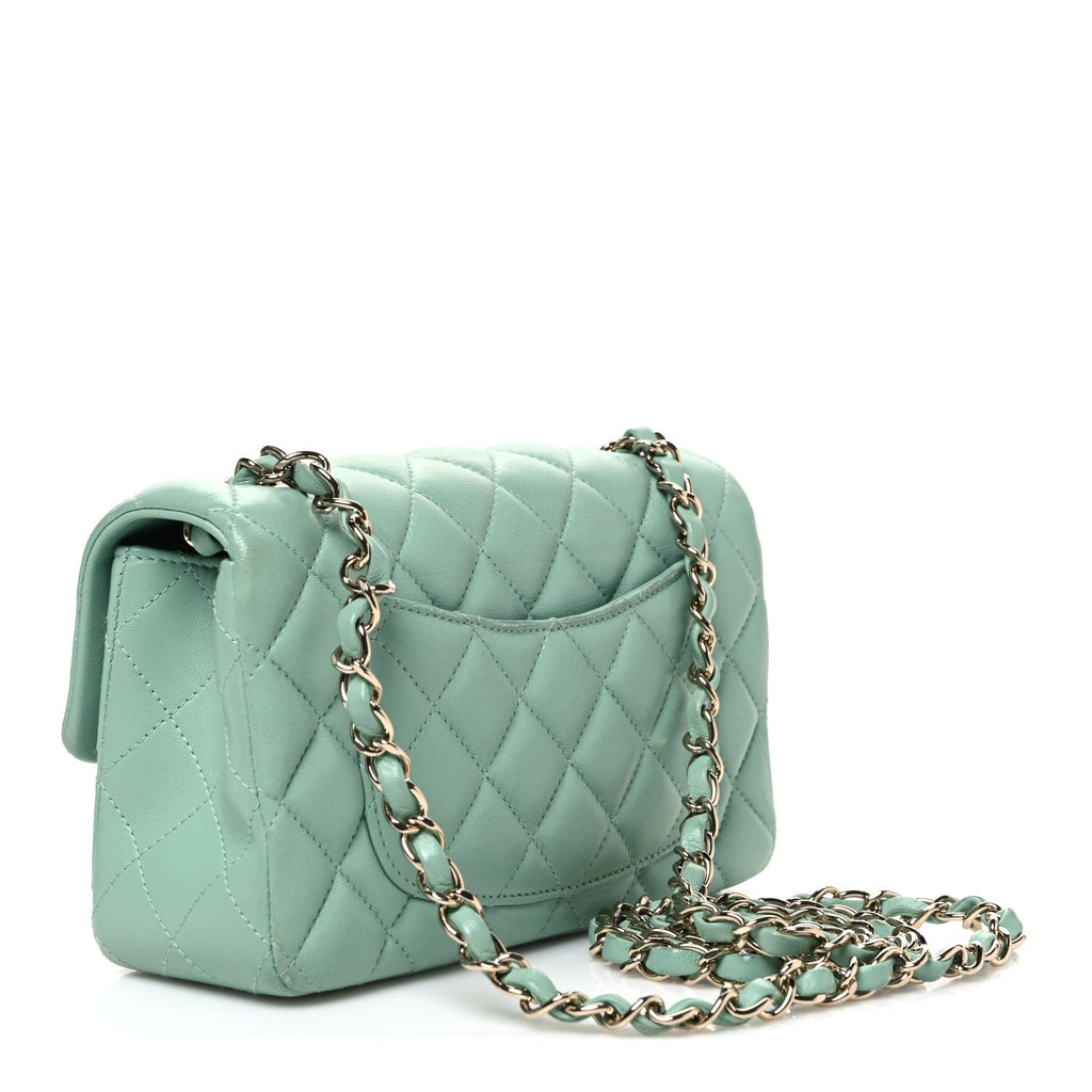 Chanel Lambskin Quilted Mini Rectangular Flap Light Green