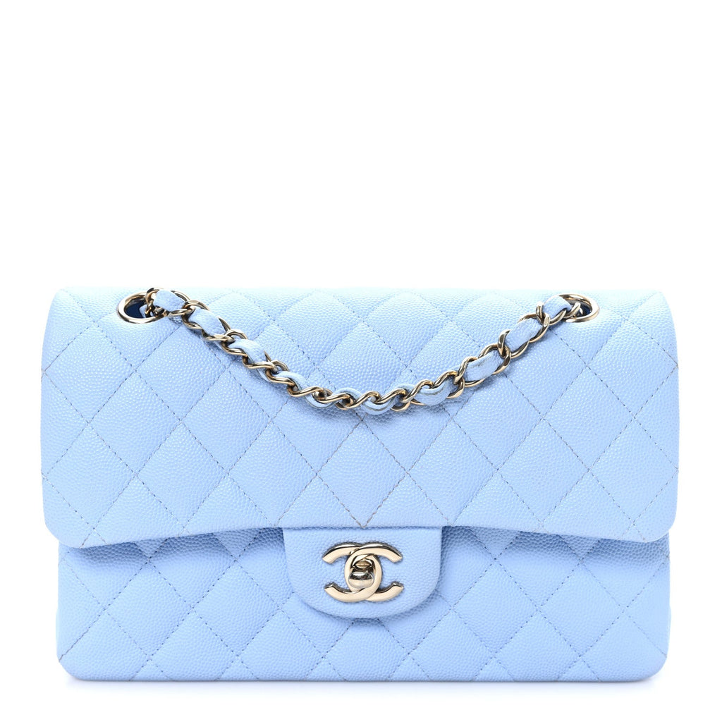 Chanel Caviar Quilted Small Double Flap Light Blue