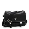 Prada Tessuto Nylon Saffiano Double Snap Buckle Messenger Bag Black