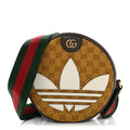 Gucci X ADIDAS Crystal Vintage Monogram Textured Dollar Calfskin Web Trefoil Small Ophidia Round Shoulder Bag Mid Natural Nut Off White New Acero