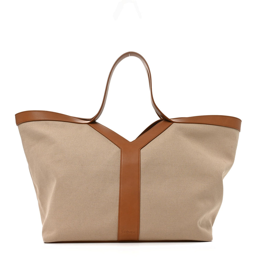 Saint Laurent Canvas Calfskin Y Tote Desert Dust Brick