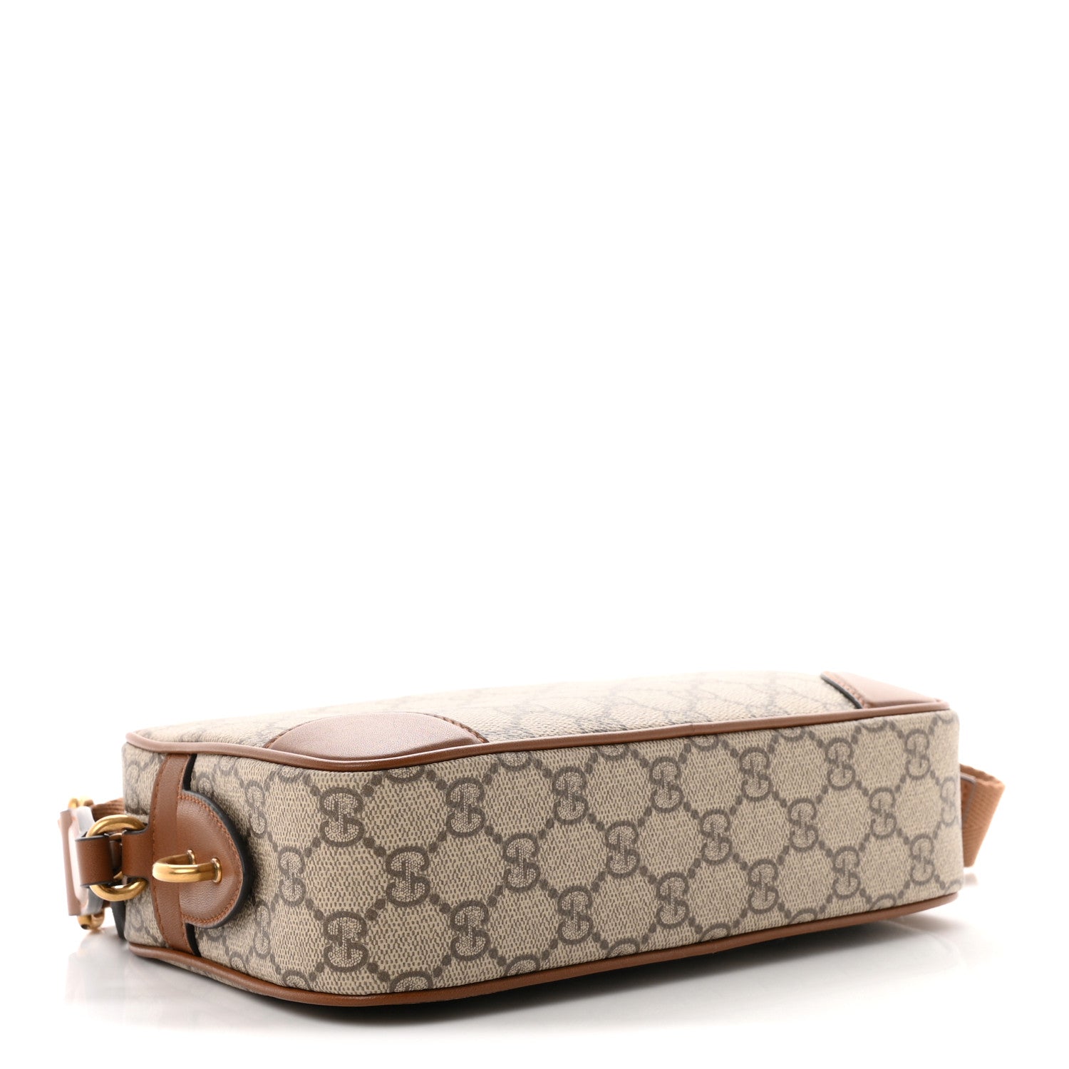 Gucci GG Supreme Monogram Textured Calfskin Emblem Mini Crossbody Beige Dark Brown