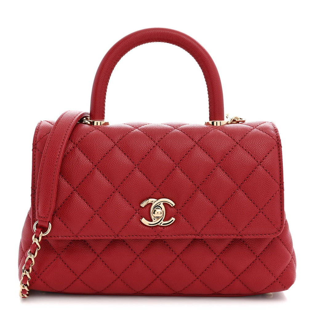 Chanel Caviar Quilted Mini Coco Handle Flap Red