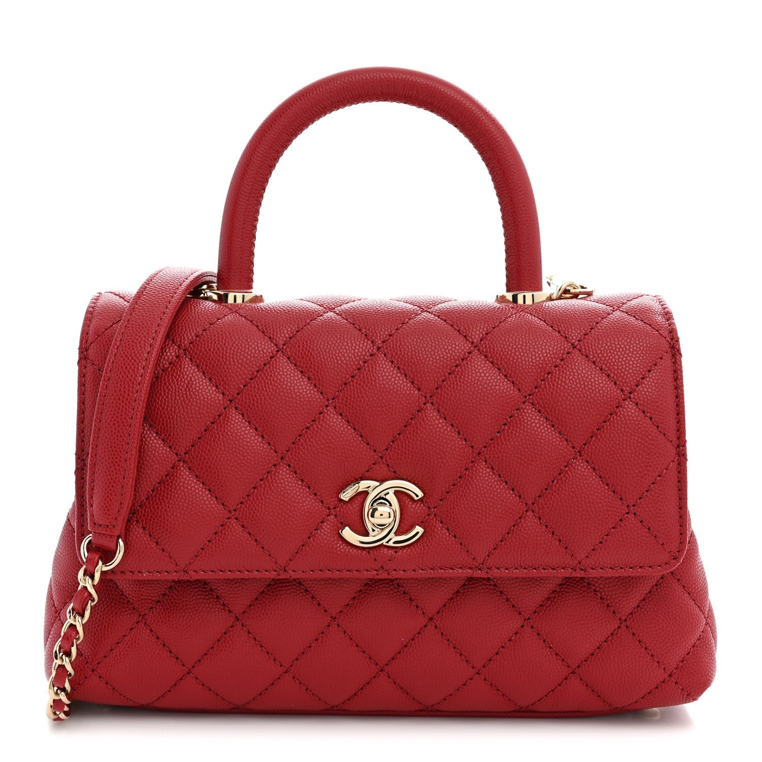 Chanel Caviar Quilted Mini Coco Handle Flap Red