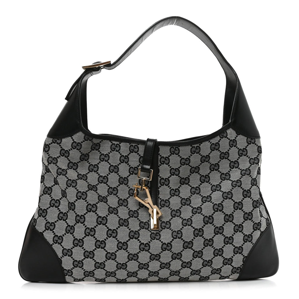 Gucci Monogram Lobster Clasp Jackie O Hobo Beige Black