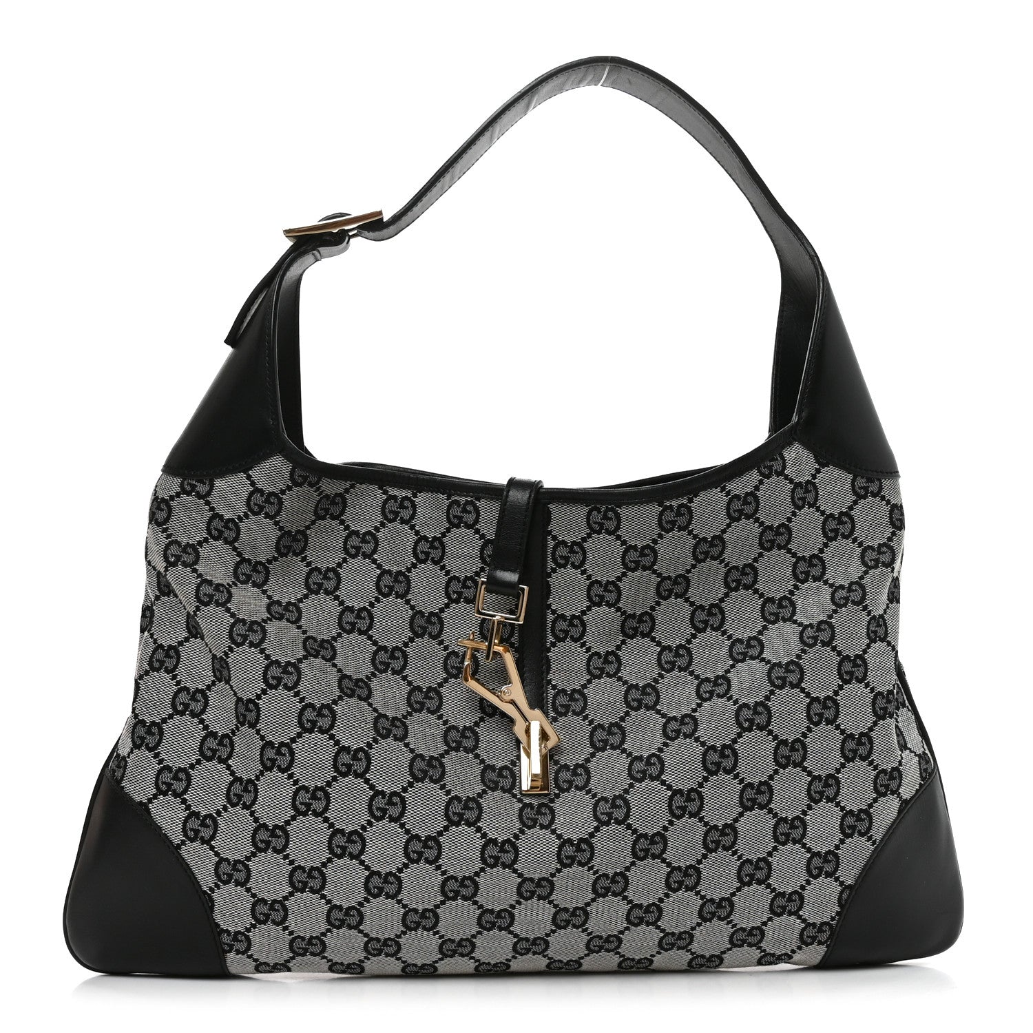 Gucci Monogram Lobster Clasp Jackie O Hobo Beige Black