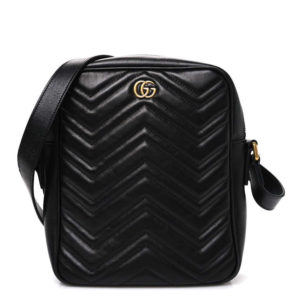 Gucci Calfskin Matelasse GG Marmont Travel Bag Black