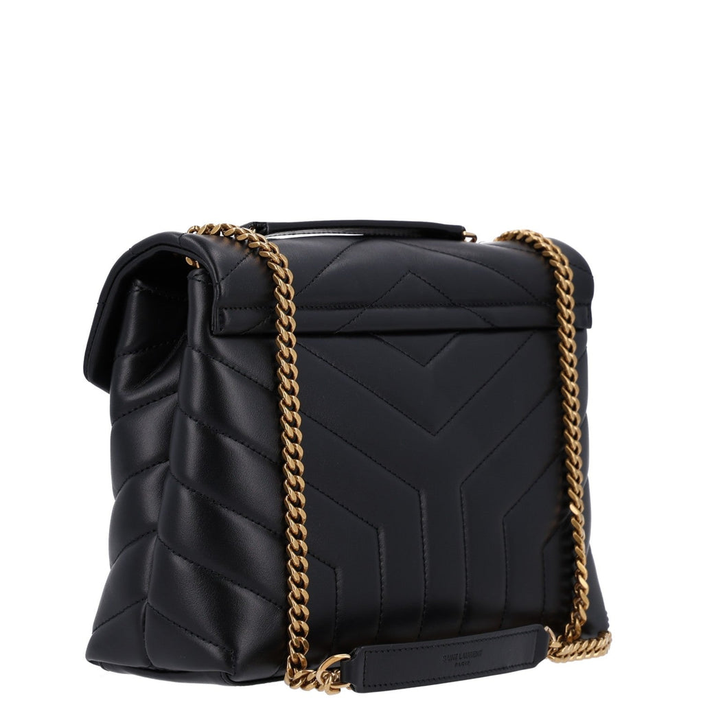 Saint Laurent Calfskin Y Quilted Monogram Small Loulou Chain Satchel Black