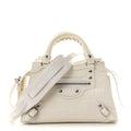 Balenciaga Semi Shiny Calfskin Crocodile Embossed Neo Classic Silver Hardware Mini City White