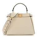 Fendi Vitello Seta Suede FF Mini Peekaboo Iconic Satchel Uovo Sigaro Marrone