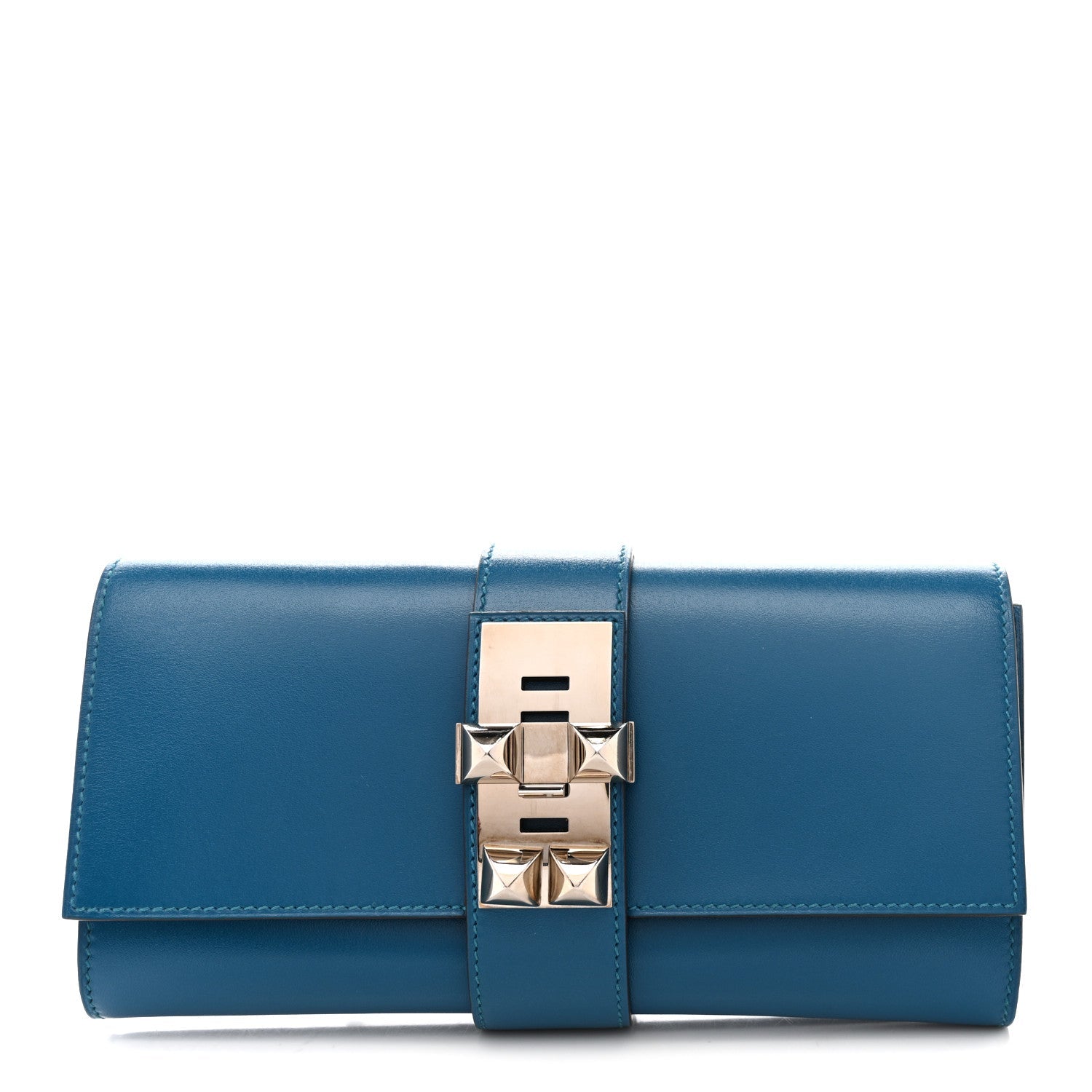 Hermès Tadelakt Medor 23 Clutch Bleu Izmir