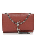 Saint Laurent Calfskin Crocodile Embossed Medium Classic Monogram Kate Tassel Satchel Pink