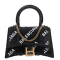 Balenciaga Strass Suede Allover Logo Hourglass Top Handle Bag XS with Chain Black White
