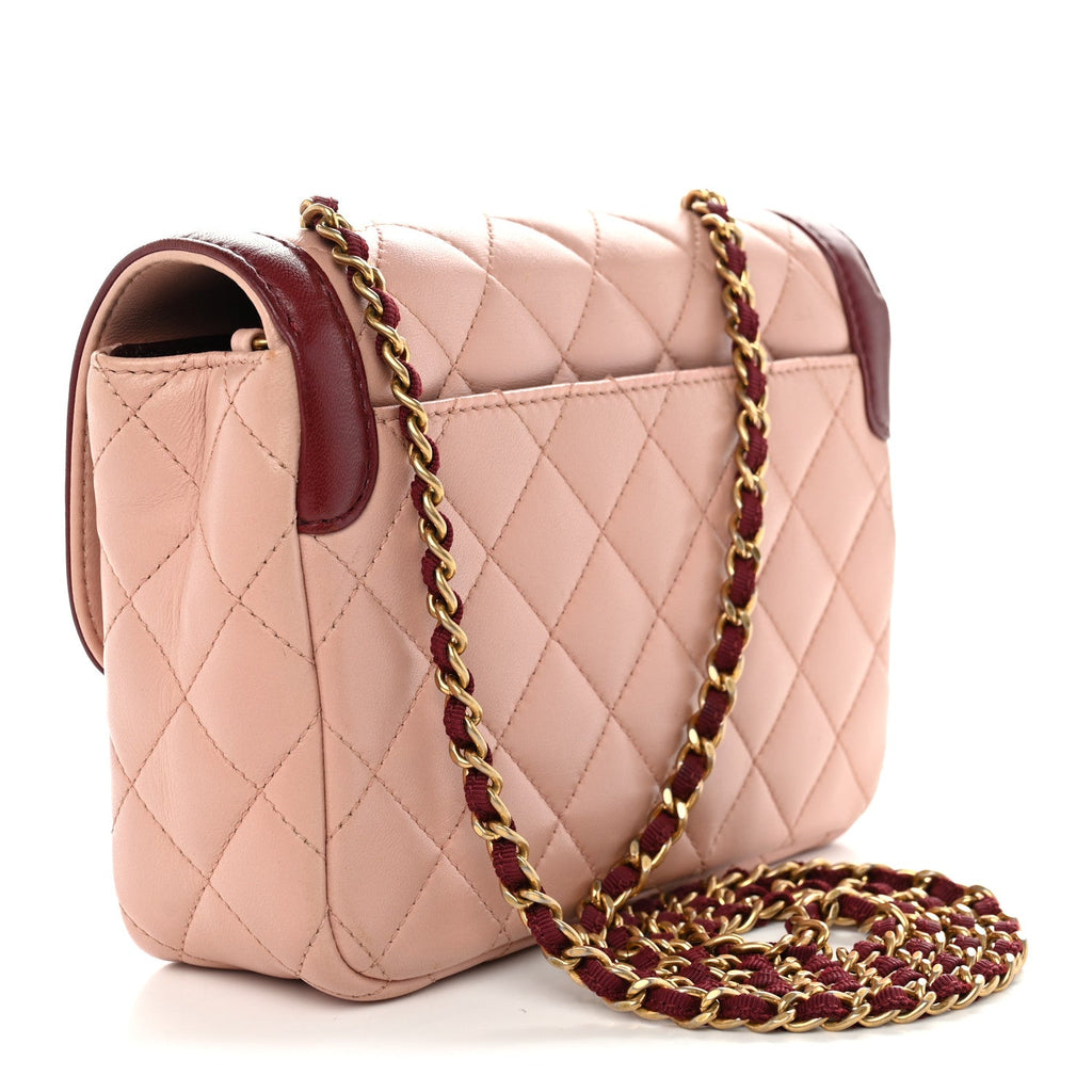 Chanel Lambskin Quilted Mini Two Tone Day Flap Pink Burgundy