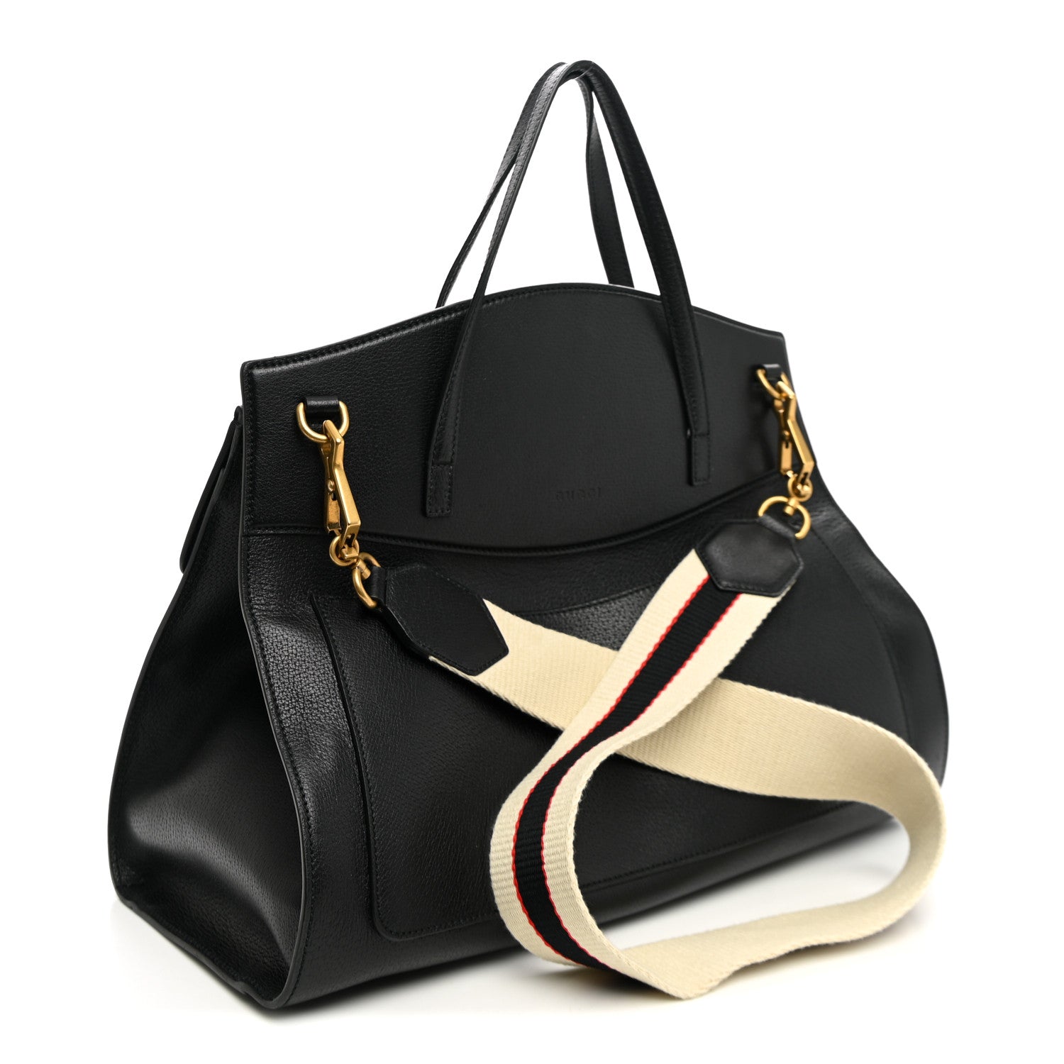 Gucci Grained Calfskin Web Crystal Butterfly Stripe Large Totem Top Handle Bag Black