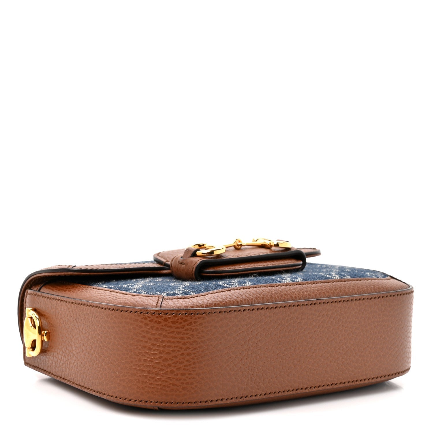 Gucci New Denim GG Monogram Dollar Calfskin Web Mini Horsebit 1955 Shoulder Bag Blue Tea Cuir Epilog