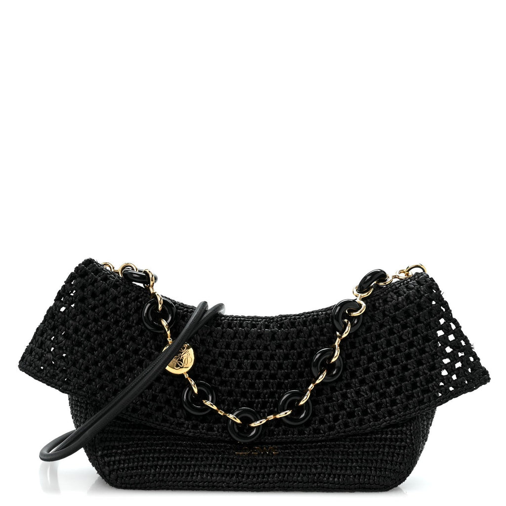 Loewe Raffia Donut Chain Medium Ola Shoulder Bag Black