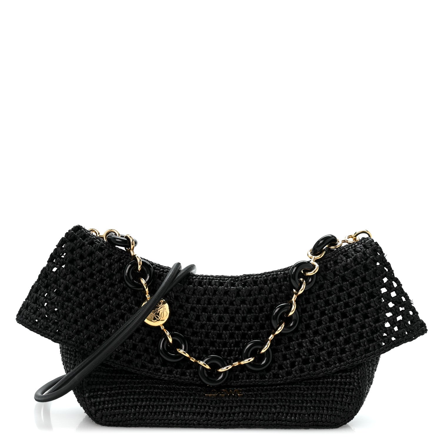 Loewe Raffia Donut Chain Medium Ola Shoulder Bag Black