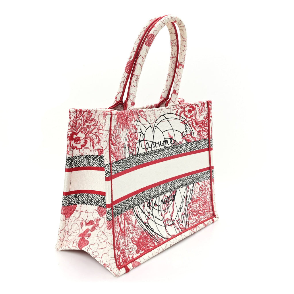 Dior Canvas Embroidered Medium Dioramour D-Royaume Book Tote Red Multicolor
