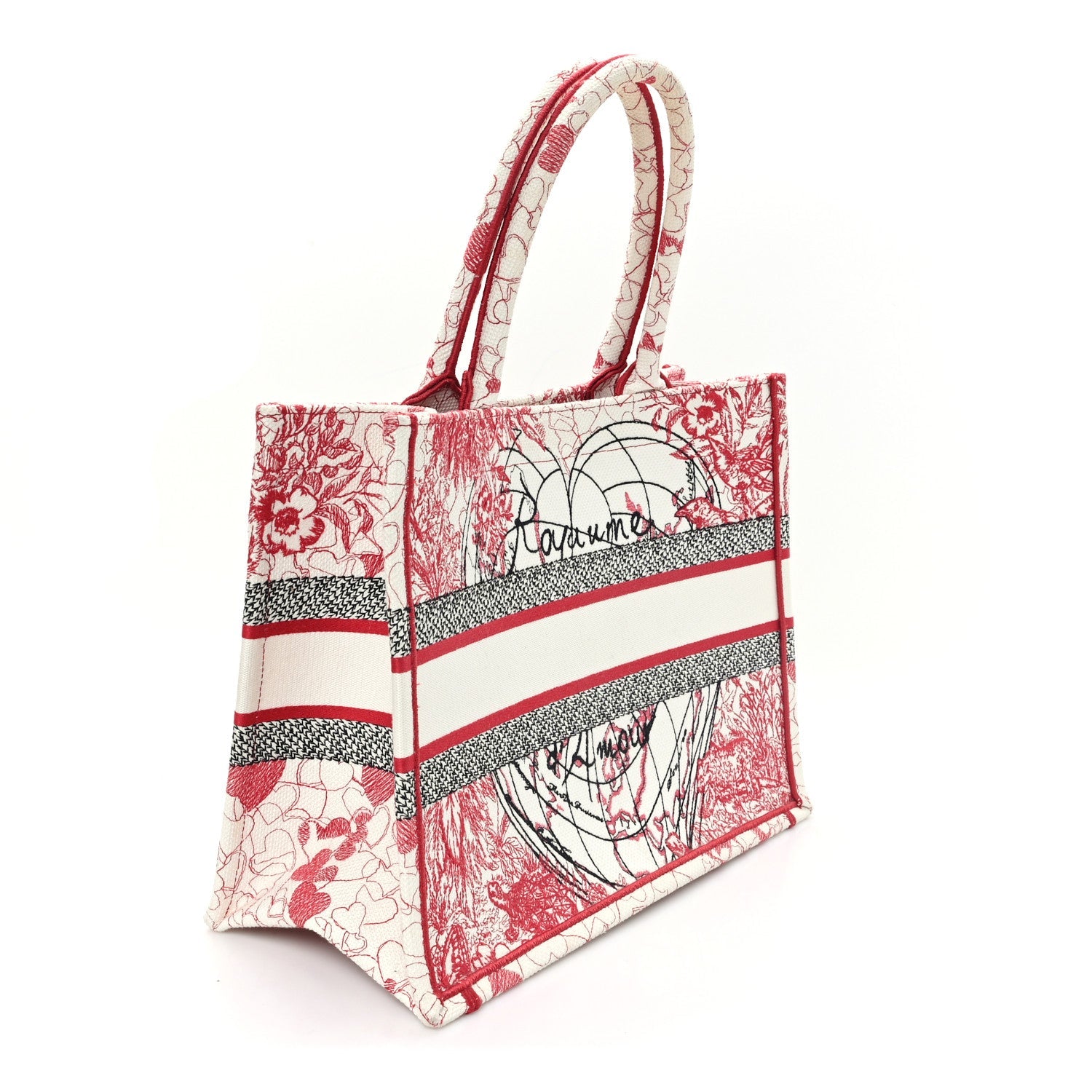 Dior Canvas Embroidered Medium Dioramour D-Royaume Book Tote Red Multicolor