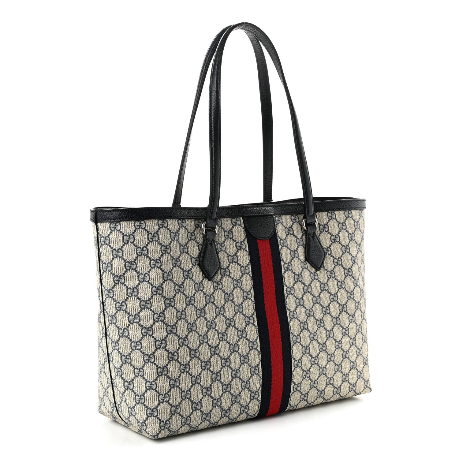 Gucci GG Supreme Monogram Textured Calfskin Web Medium Ophidia Shopping Tote Beige Blue