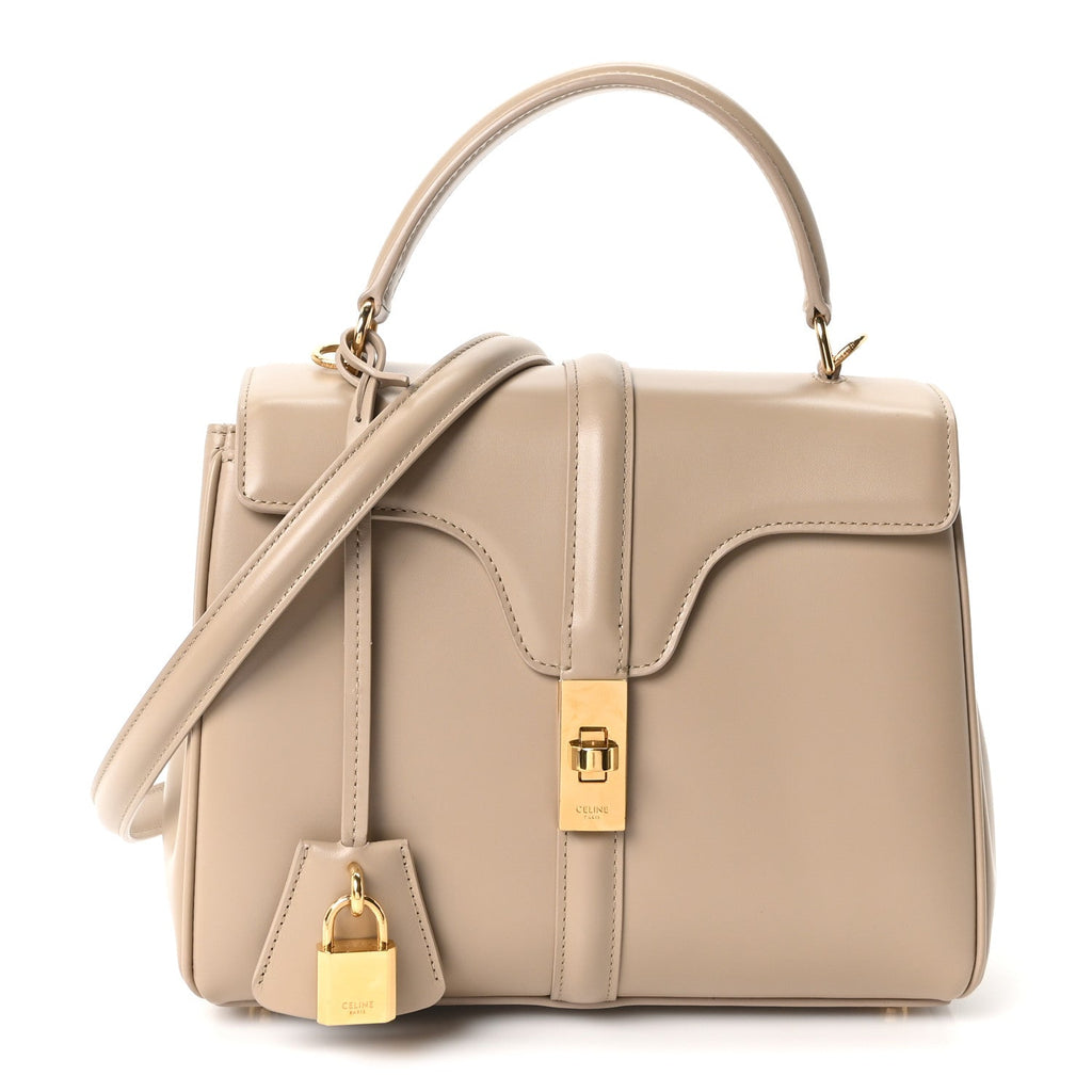 Celine Satinated Calfskin Small 16 Top Handle Bag Nude front view