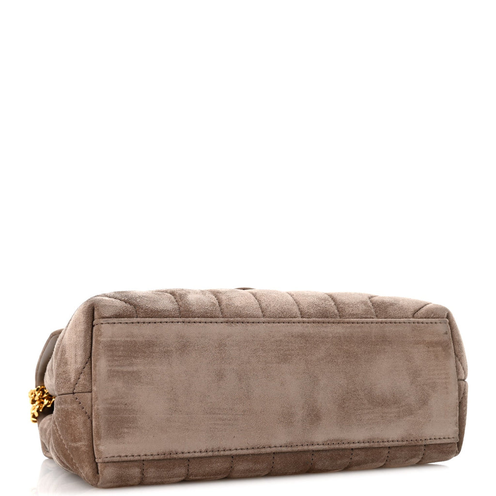 Saint Laurent Suede Calfskin Y Quilted Monogram Small Loulou Chain Satchel Taupe