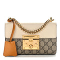 Gucci GG Supreme Monogram Calfskin Small Padlock Shoulder Bag Beige Mystic White Sun Oil