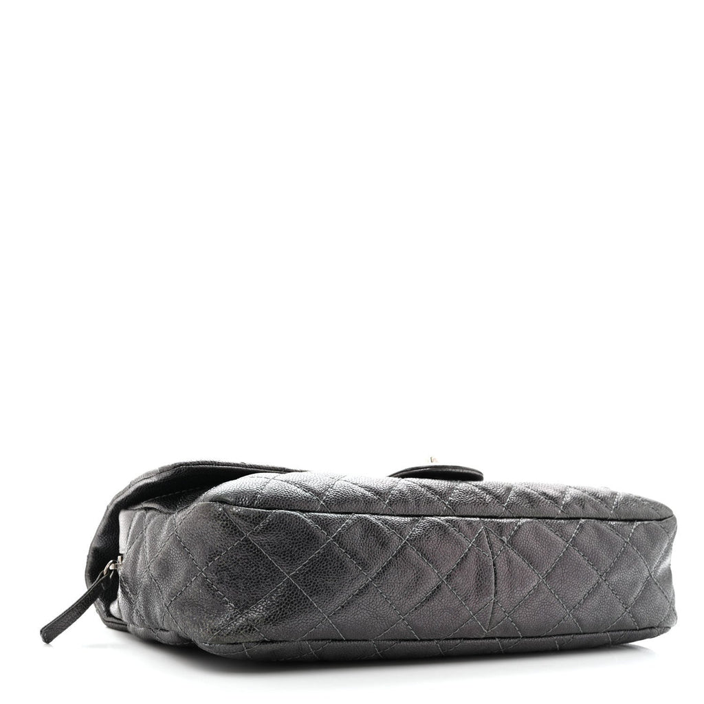 Chanel Iridescent Caviar Quilted Jumbo Easy Flap Silver