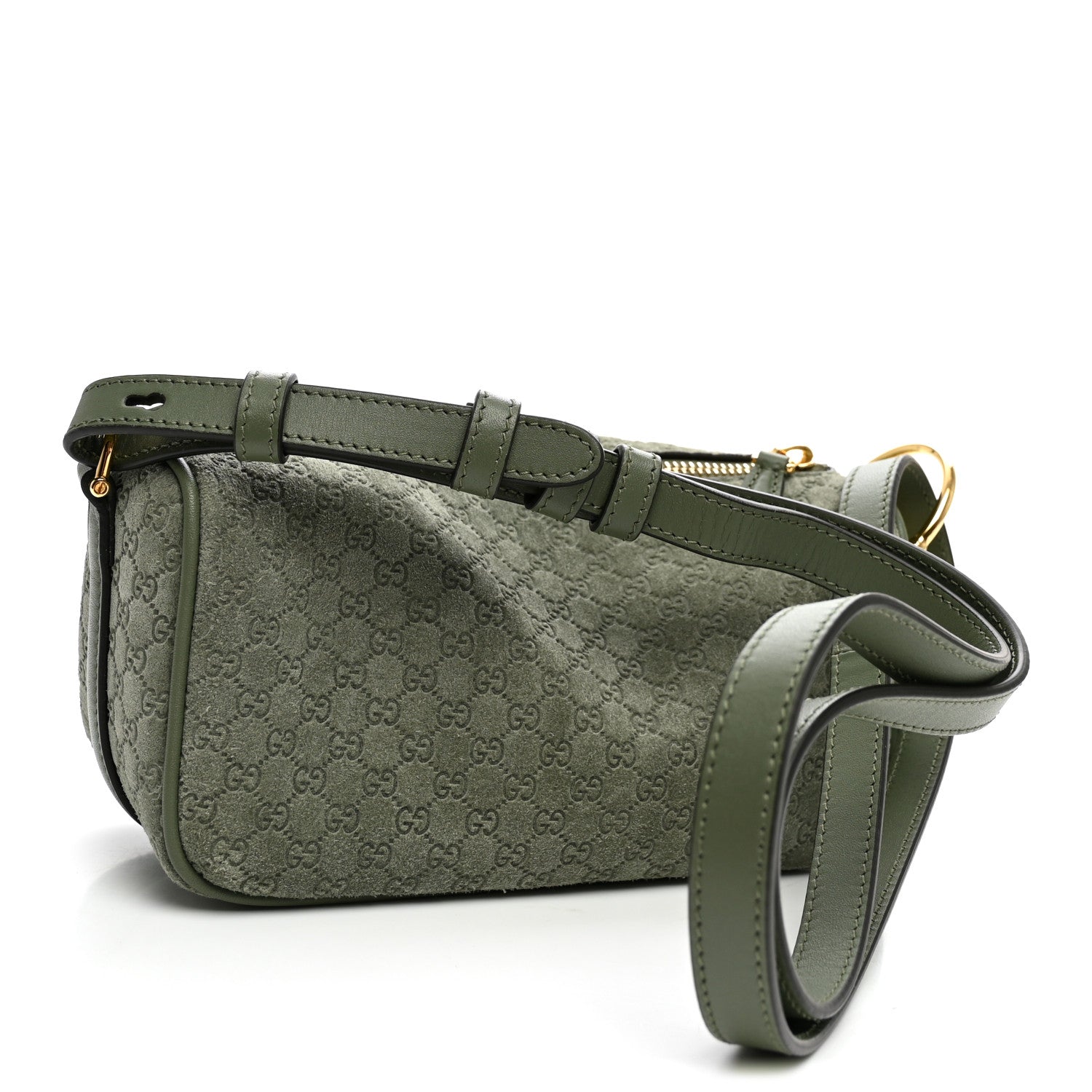 Gucci Suede GG Monogram Half Horsebit Mini Shoulder Bag Sage