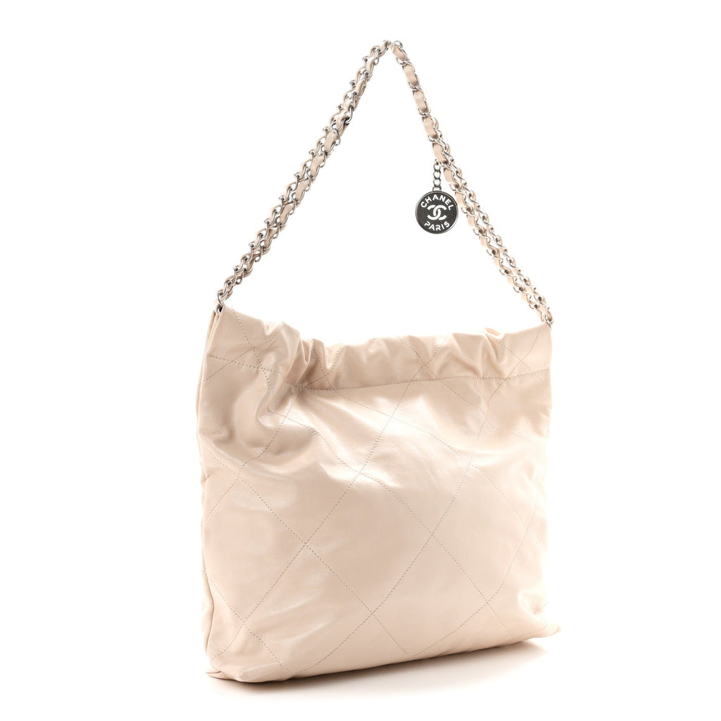 Chanel Shiny Calfskin Quilted Small Chanel 22 Ecru