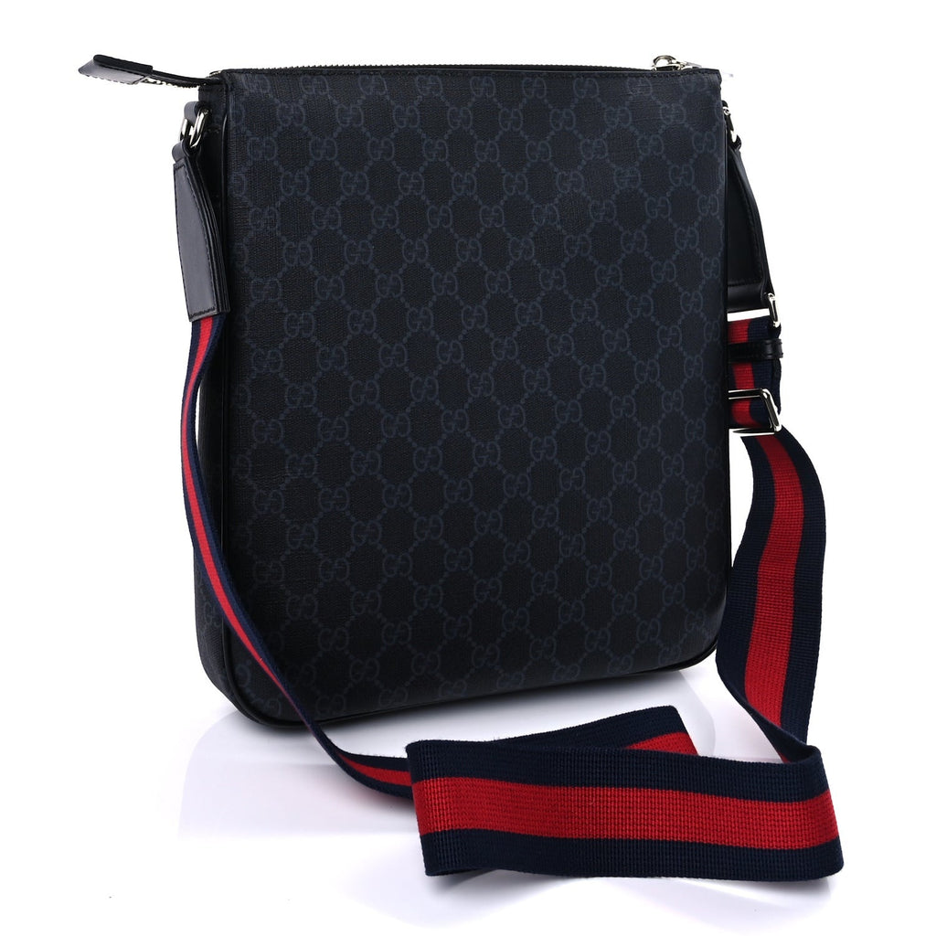 Gucci GG Supreme Monogram Appia Calfskin Web Large Messenger Bag Black Grey